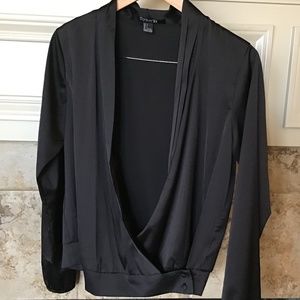 F21 Long Sleeve Open Wrap Satin Top